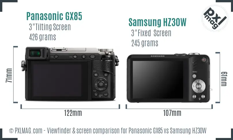 Panasonic GX85 vs Samsung HZ30W Screen and Viewfinder comparison