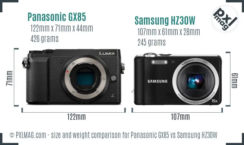 Panasonic GX85 vs Samsung HZ30W size comparison