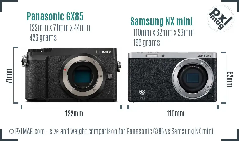 Panasonic GX85 vs Samsung NX mini size comparison