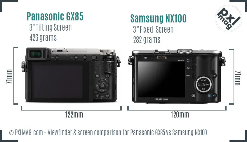 Panasonic GX85 vs Samsung NX100 Screen and Viewfinder comparison