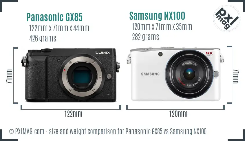 Panasonic GX85 vs Samsung NX100 size comparison