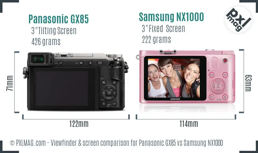 Panasonic GX85 vs Samsung NX1000 Screen and Viewfinder comparison