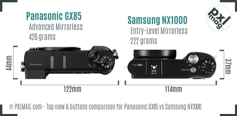 Panasonic GX85 vs Samsung NX1000 top view buttons comparison