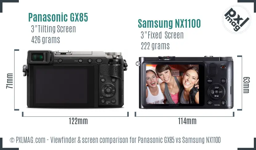 Panasonic GX85 vs Samsung NX1100 Screen and Viewfinder comparison