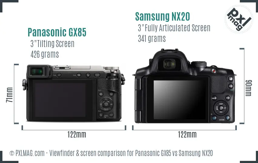 Panasonic GX85 vs Samsung NX20 Screen and Viewfinder comparison