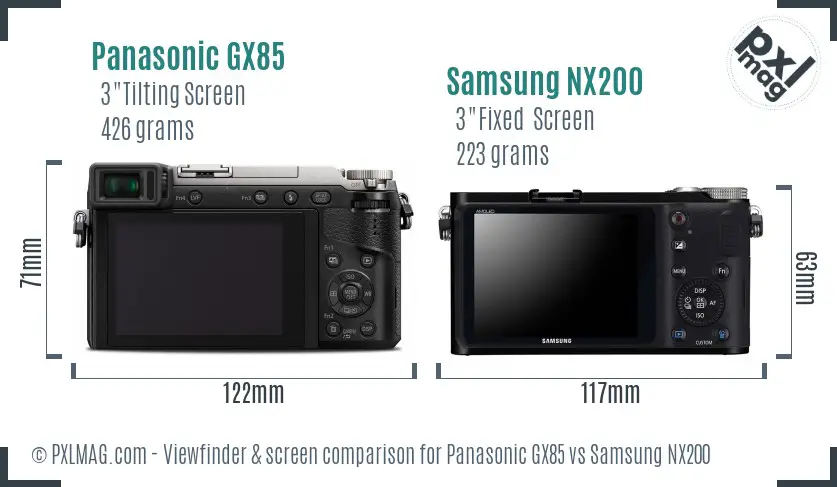 Panasonic GX85 vs Samsung NX200 Screen and Viewfinder comparison