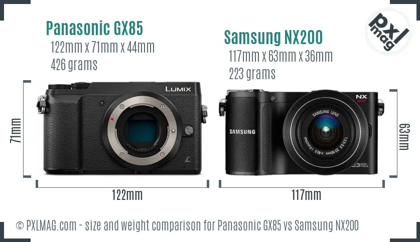 Panasonic GX85 vs Samsung NX200 size comparison