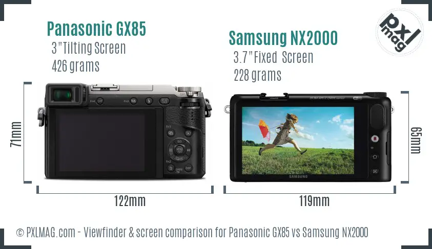 Panasonic GX85 vs Samsung NX2000 Screen and Viewfinder comparison