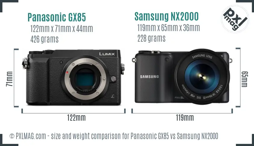 Panasonic GX85 vs Samsung NX2000 size comparison