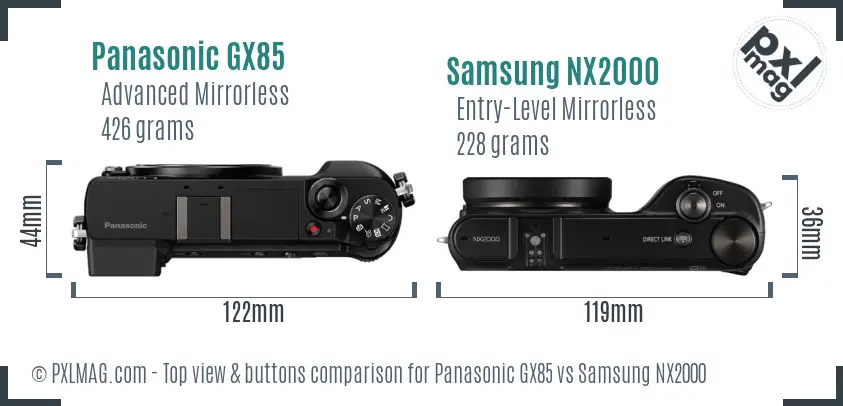 Panasonic GX85 vs Samsung NX2000 top view buttons comparison