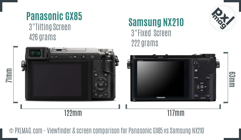Panasonic GX85 vs Samsung NX210 Screen and Viewfinder comparison