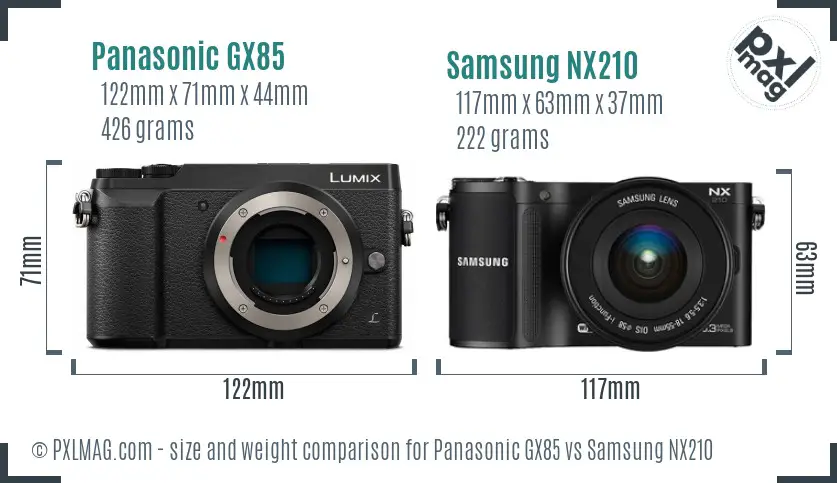 Panasonic GX85 vs Samsung NX210 size comparison