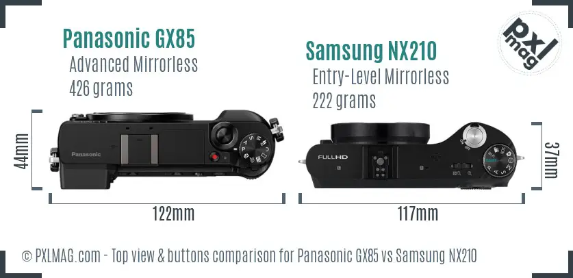 Panasonic GX85 vs Samsung NX210 top view buttons comparison