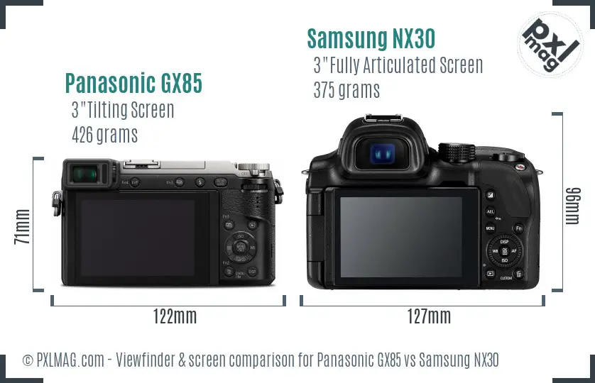 Panasonic GX85 vs Samsung NX30 Screen and Viewfinder comparison