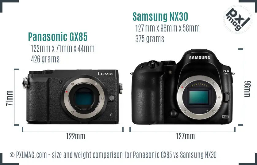 Panasonic GX85 vs Samsung NX30 size comparison