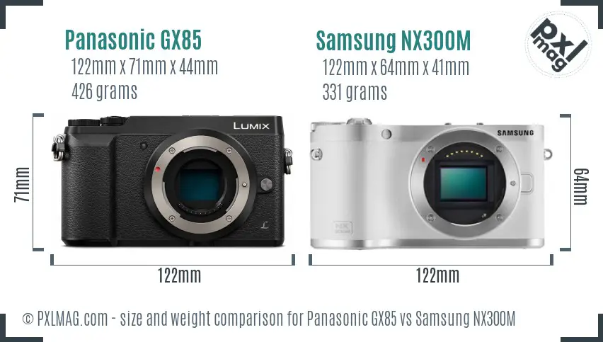 Panasonic GX85 vs Samsung NX300M size comparison