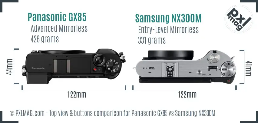 Panasonic GX85 vs Samsung NX300M top view buttons comparison