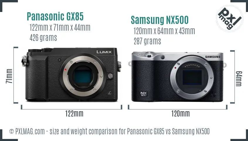 Panasonic GX85 vs Samsung NX500 size comparison Panasonic GX85 vs Samsung NX500 size comparison