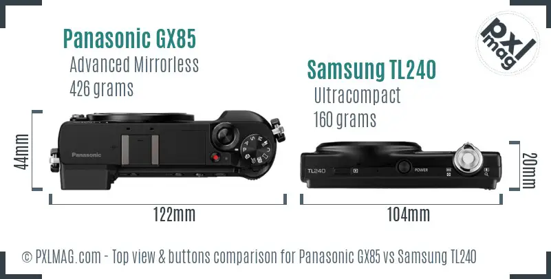 Panasonic GX85 vs Samsung TL240 top view buttons comparison