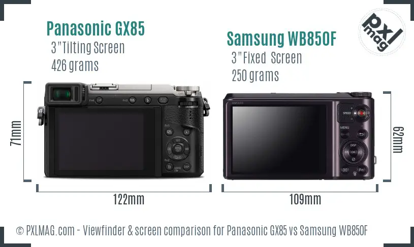 Panasonic GX85 vs Samsung WB850F Screen and Viewfinder comparison