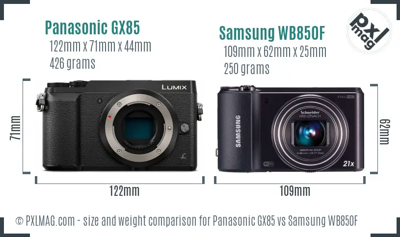 Panasonic GX85 vs Samsung WB850F size comparison