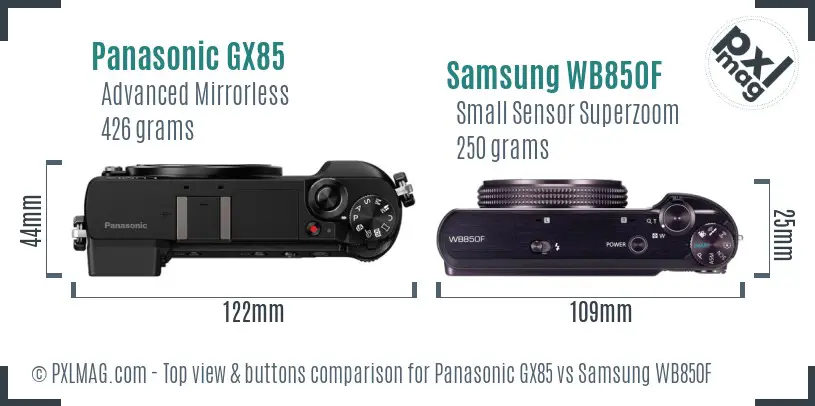 Panasonic GX85 vs Samsung WB850F top view buttons comparison
