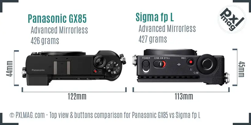 Panasonic GX85 vs Sigma fp L top view buttons comparison