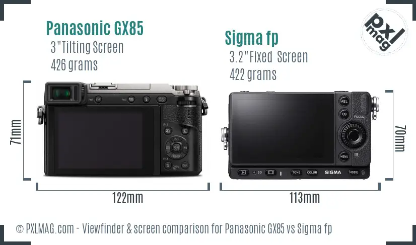 Panasonic GX85 vs Sigma fp Screen and Viewfinder comparison
