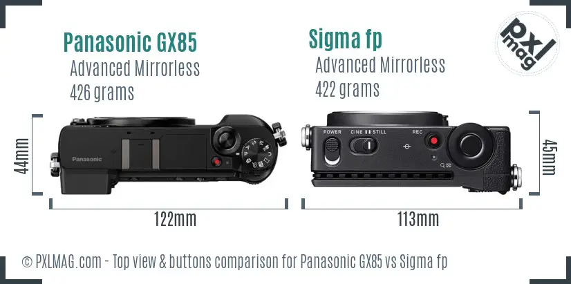 Panasonic GX85 vs Sigma fp top view buttons comparison