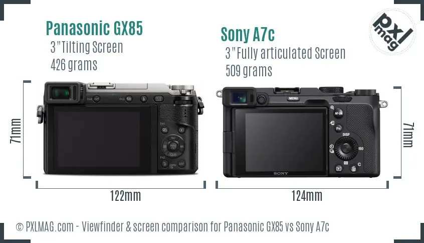 Panasonic GX85 vs Sony A7c Screen and Viewfinder comparison