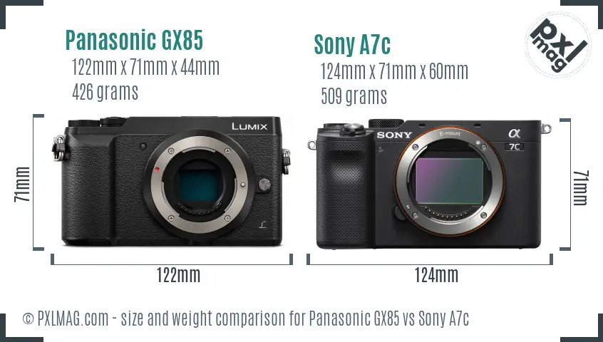Panasonic GX85 vs Sony A7c size comparison