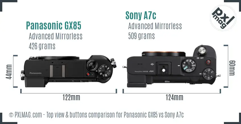 Panasonic GX85 vs Sony A7c top view buttons comparison