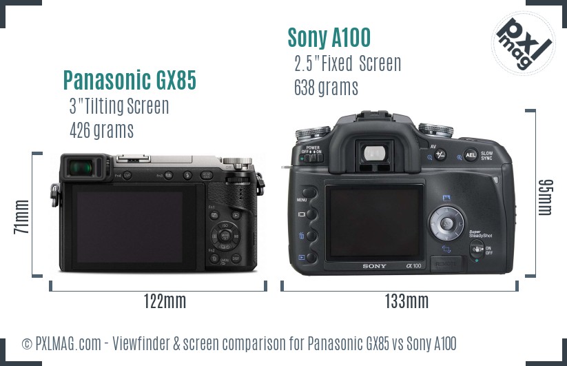 Panasonic GX85 vs Sony A100 Screen and Viewfinder comparison