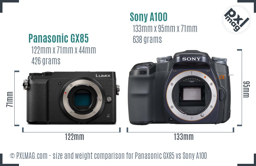 Panasonic GX85 vs Sony A100 size comparison