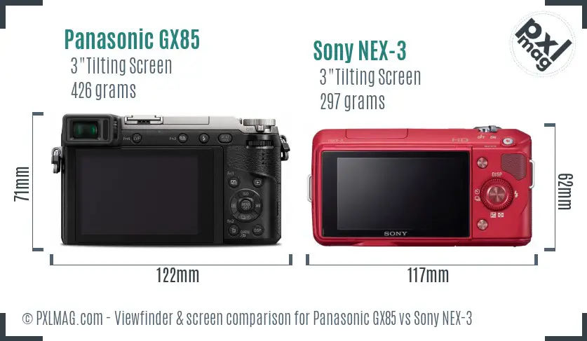 Panasonic GX85 vs Sony NEX-3 Screen and Viewfinder comparison