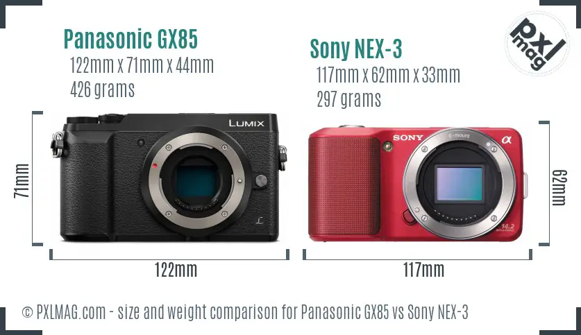 Panasonic GX85 vs Sony NEX-3 size comparison