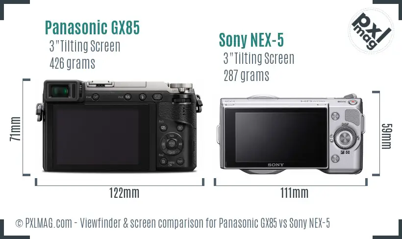Panasonic GX85 vs Sony NEX-5 Screen and Viewfinder comparison