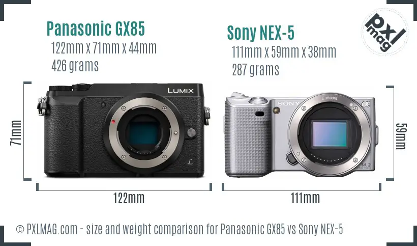 Panasonic GX85 vs Sony NEX-5 size comparison