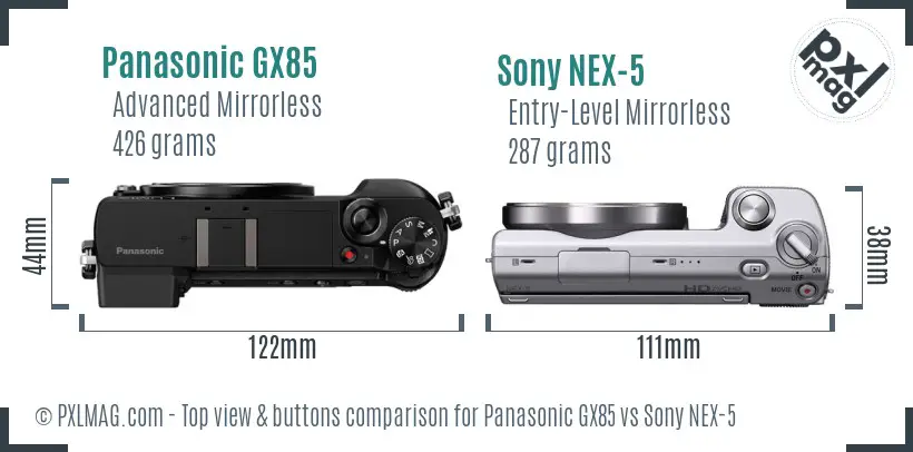 Panasonic GX85 vs Sony NEX-5 top view buttons comparison
