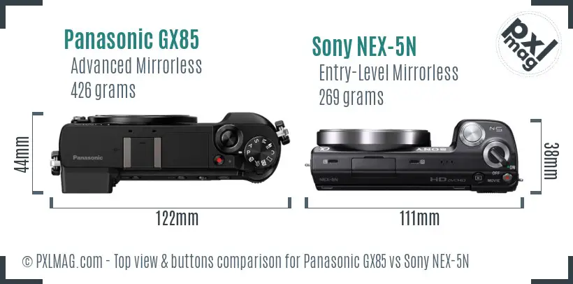 Panasonic GX85 vs Sony NEX-5N top view buttons comparison