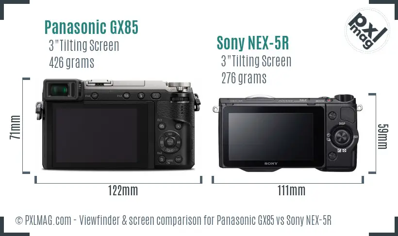 Panasonic GX85 vs Sony NEX-5R Screen and Viewfinder comparison