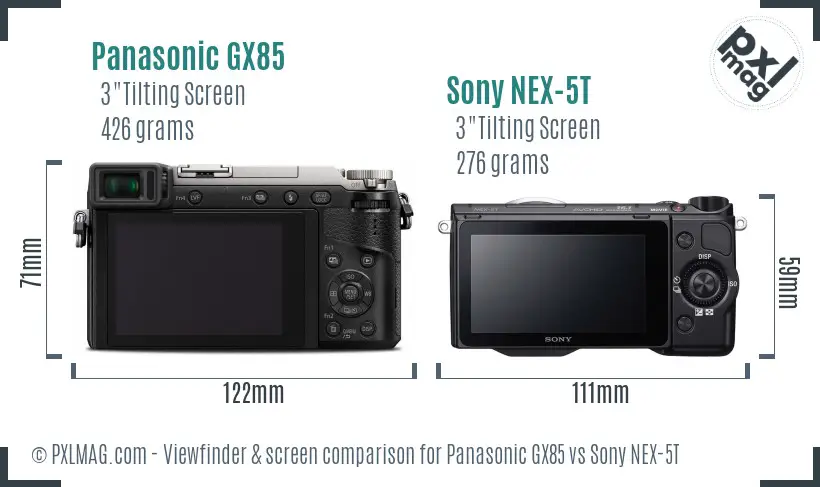 Panasonic GX85 vs Sony NEX-5T Screen and Viewfinder comparison