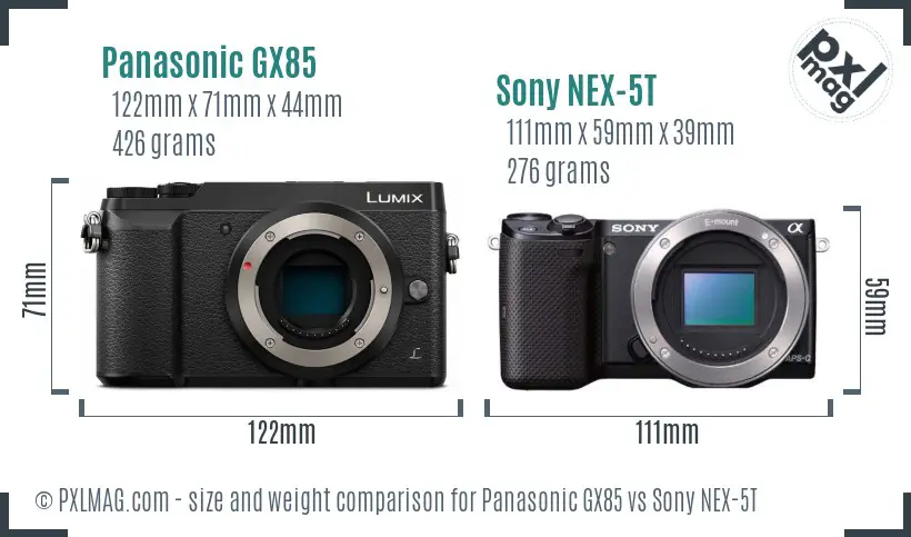 Panasonic GX85 vs Sony NEX-5T size comparison