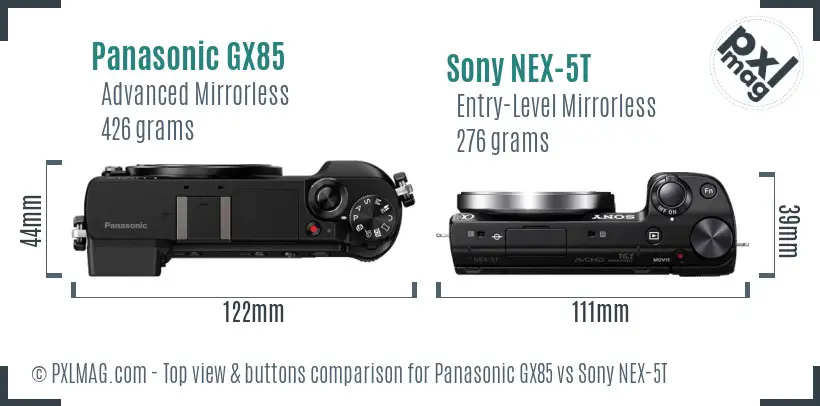 Panasonic GX85 vs Sony NEX-5T top view buttons comparison