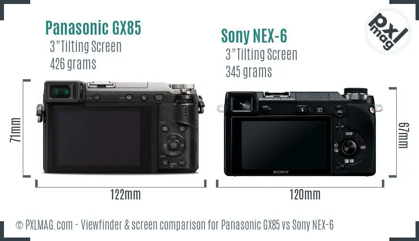 Panasonic GX85 vs Sony NEX-6 Screen and Viewfinder comparison Panasonic GX85 vs Sony NEX-6 Screen and Viewfinder comparison