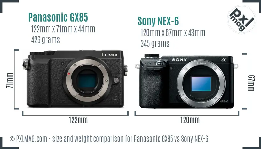 Panasonic GX85 vs Sony NEX-6 size comparison Panasonic GX85 vs Sony NEX-6 size comparison