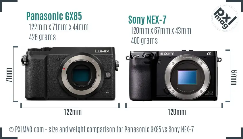 Panasonic GX85 vs Sony NEX-7 size comparison