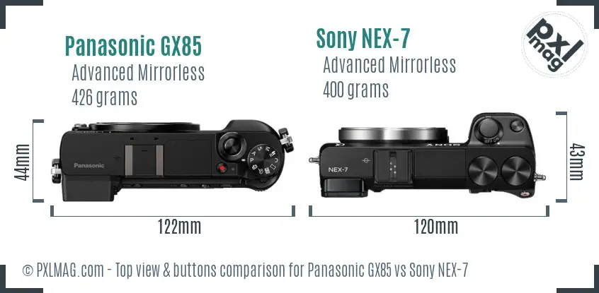 Panasonic GX85 vs Sony NEX-7 top view buttons comparison