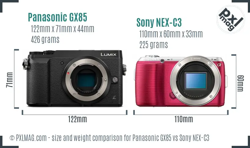 Panasonic GX85 vs Sony NEX-C3 size comparison