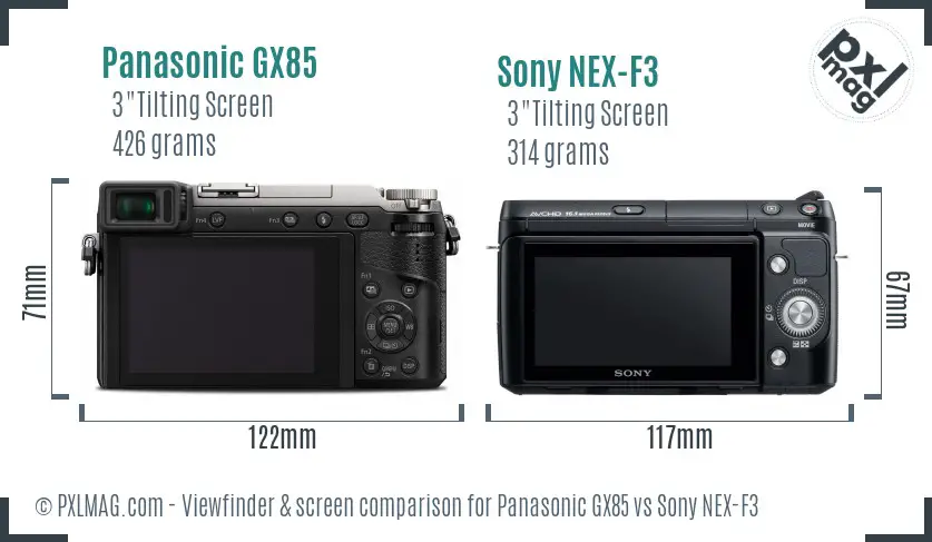 Panasonic GX85 vs Sony NEX-F3 Screen and Viewfinder comparison